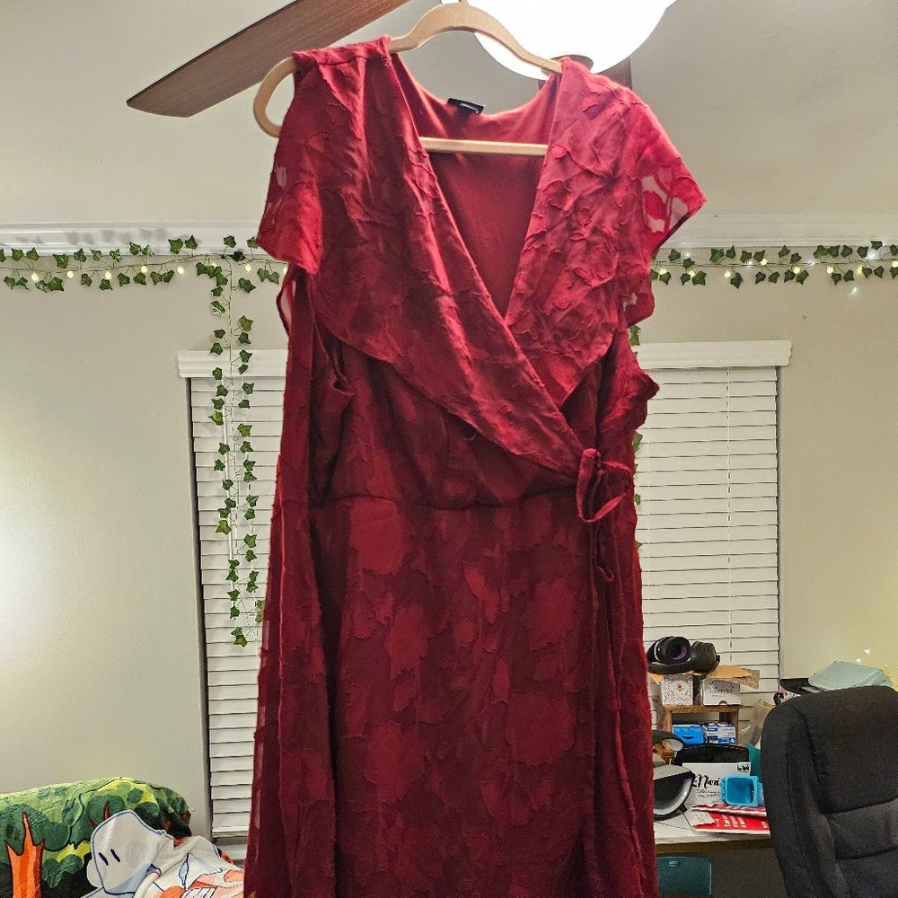Torrid Red Wrap Dress Cap Sleeves